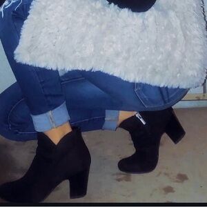 Nicole Black Suede Ankle Booties with Block Heel